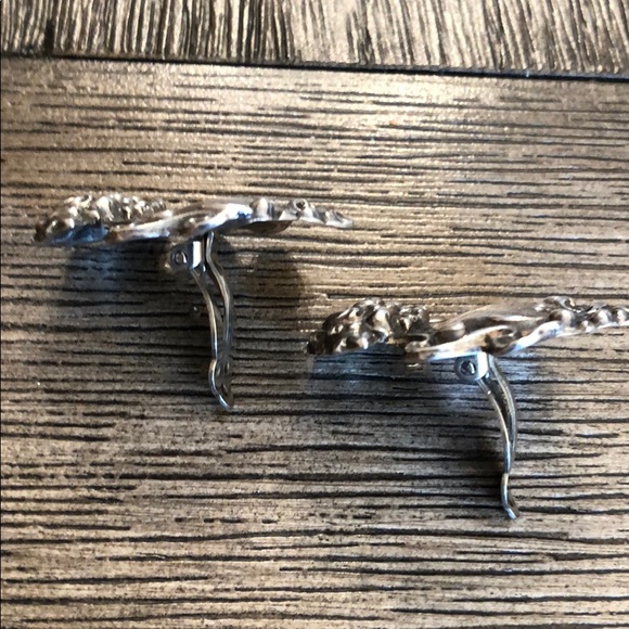 Sterling Silver Repousse Clip Earrings Baroque - Picture 7 of 15